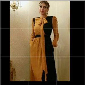 ZARA AW19 CAMPAIGN MUSTARD COMBINED DRESS NWT med